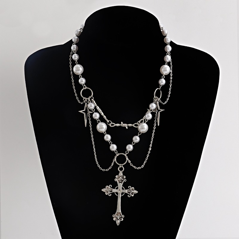 Pearl Choker Necklace Vintage - Kalung Liontin Salib Punk Salib Gotik