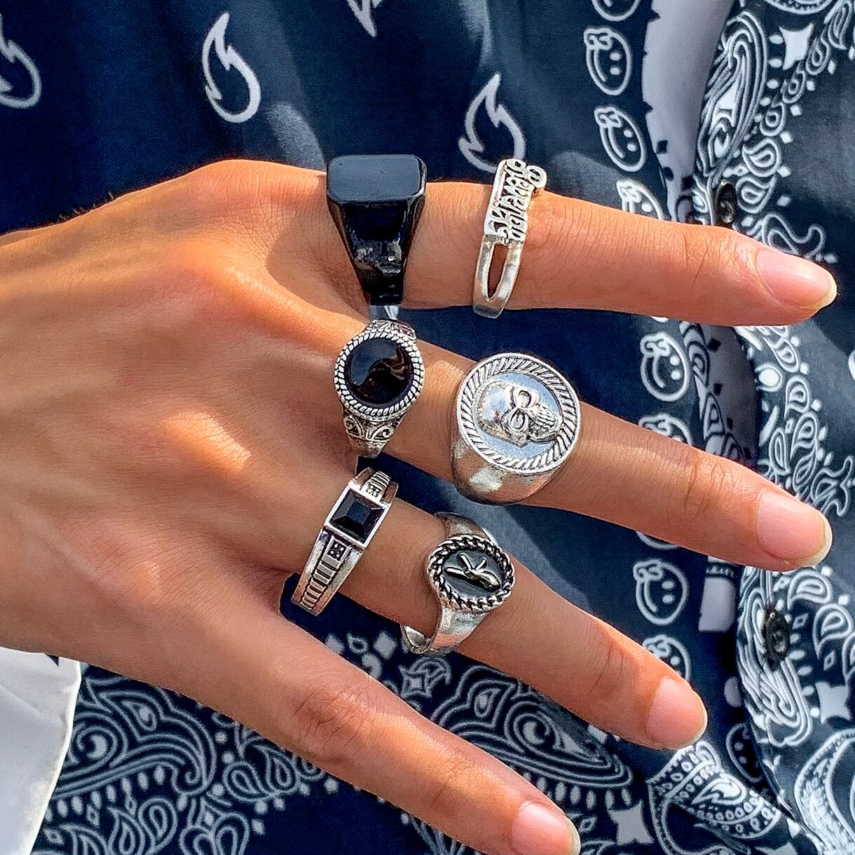 Vintage Punk Knuckle Rings Set - 6 buah/Set cincin warna perak antik