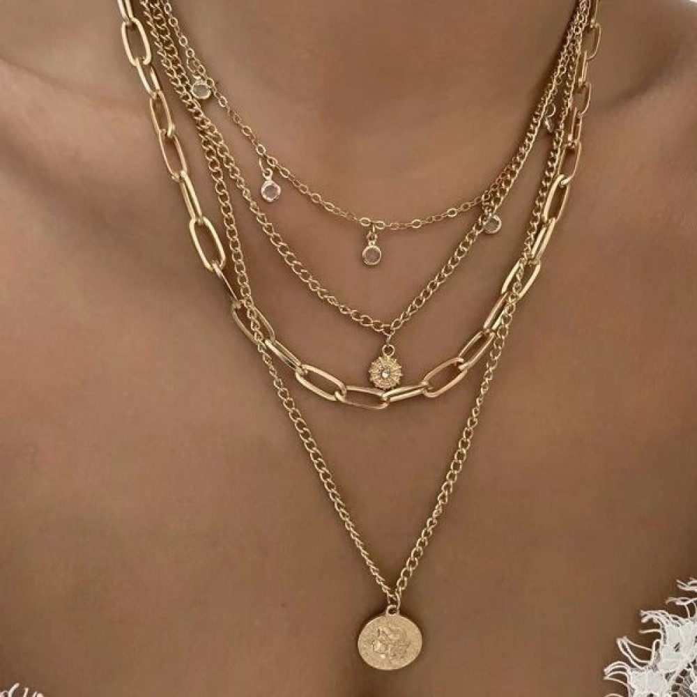 Layered Pendant Necklace Aesthetic - Kalung Liontin Potret Gaya Bohemian, Perhiasan