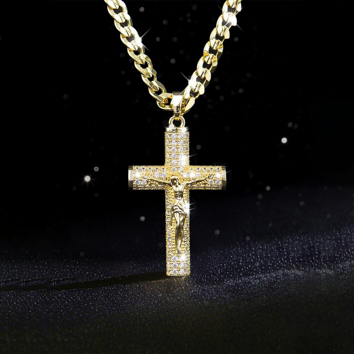 Cross Pendant Necklace Gold - Kalung Salib Berlapis Emas untuk Pria,