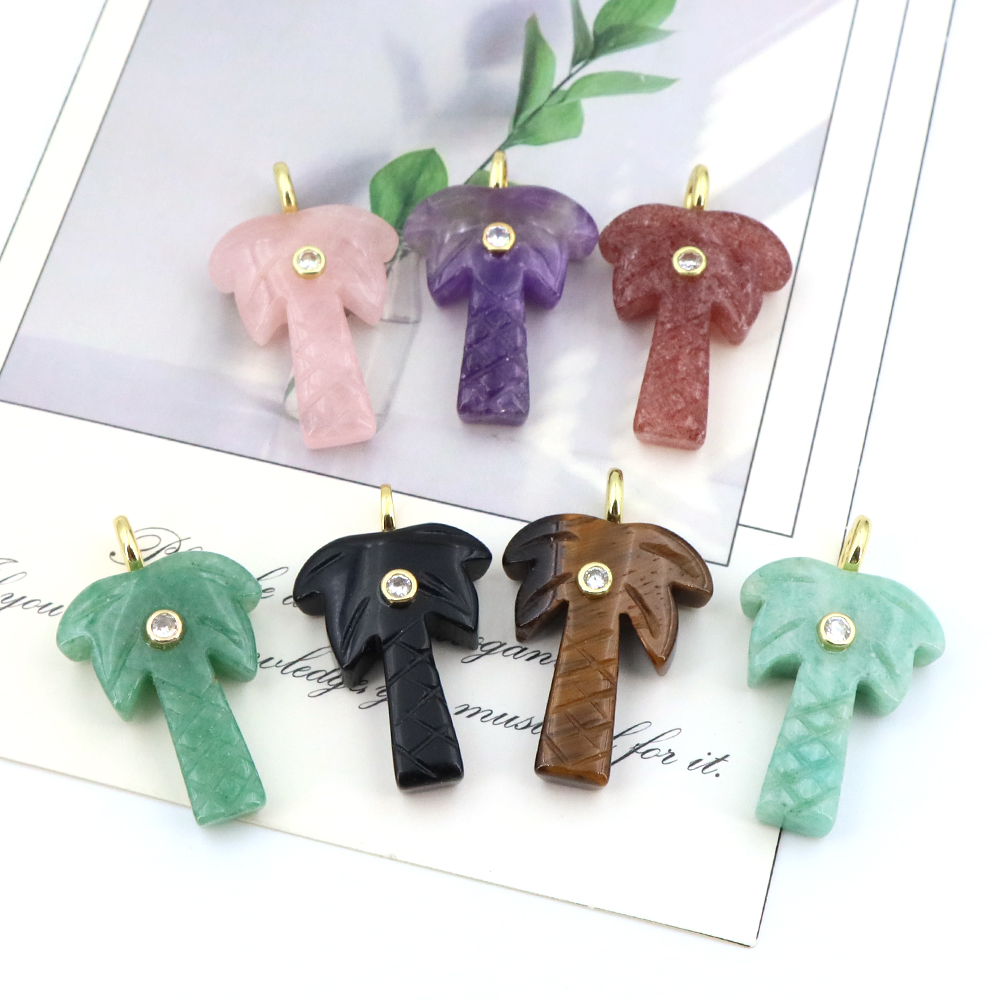 Crystal Pendant Necklace Natural Stone - Liontin Pohon Kelapa Batu Alam dengan