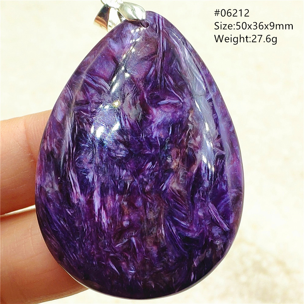 925 Sterling Silver Chain Necklace Men - Charoite ungu alami liontin batu permata