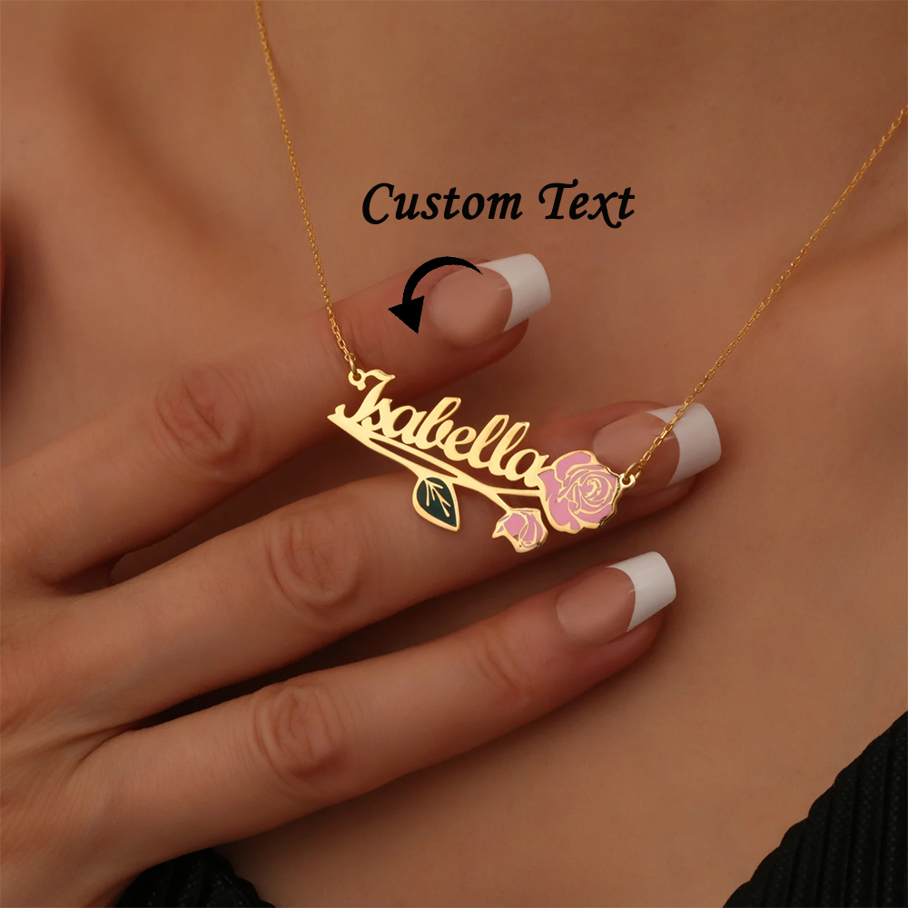 Custom Name Necklace Stainless Steel - Kalung Nama Bunga Kelahiran Warna-warni yang