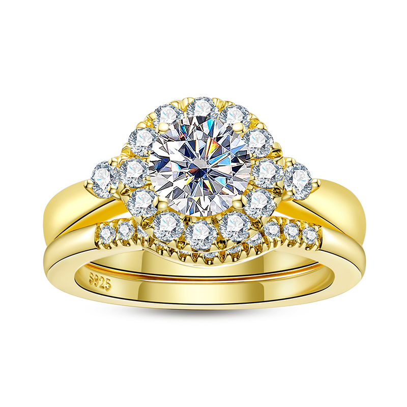 Moissanite Engagement Ring 1 Carat - Set Cincin Emas Pertunangan Untuk Wanita
