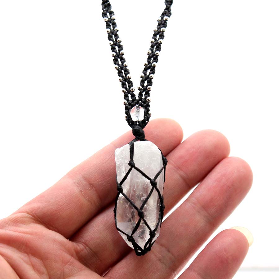 Crystal Pendant Necklace Natural Stone - Kalung Liontin Batu Kepang Macrame Kuarsa