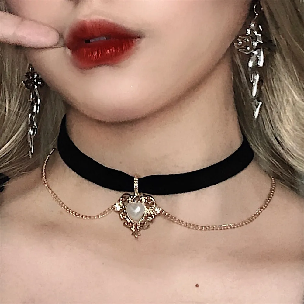 Pearl Choker Necklace Vintage - Kalung Choker rantai beludru Vintage, perhiasan