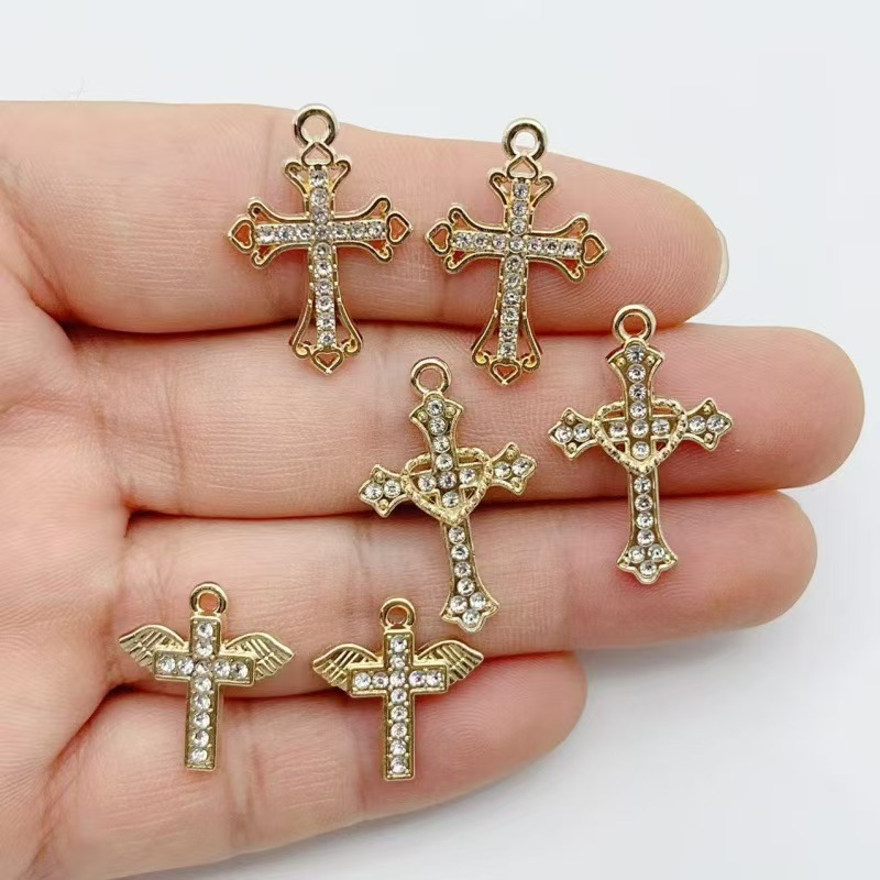 Cross Pendant Necklace Gold - 10pcs Liontin Salib Emas Berhias Berlian,