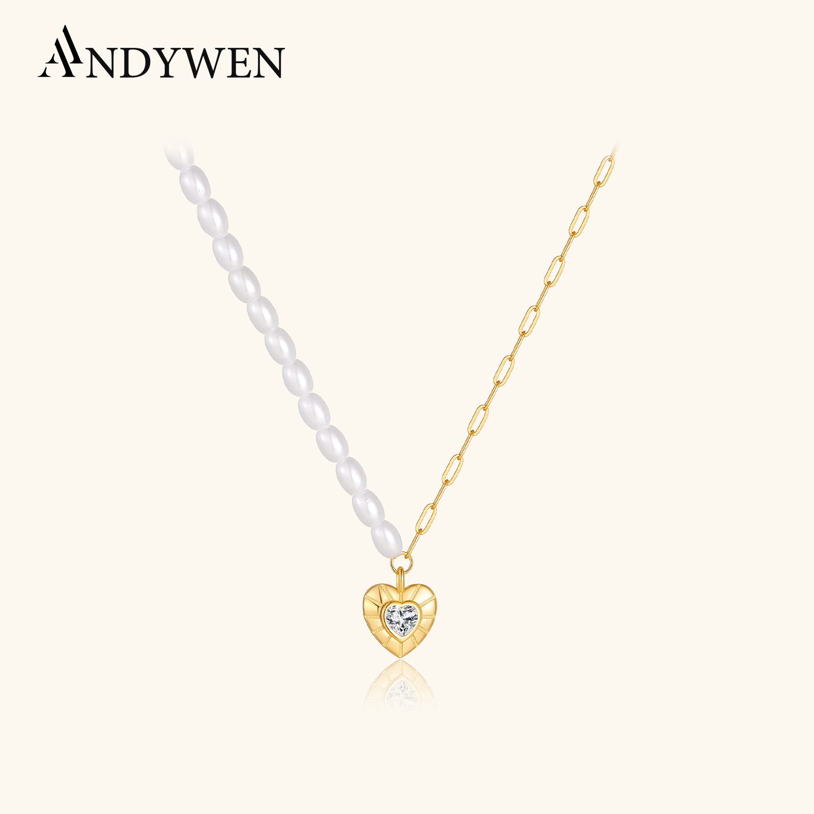 Pearl Choker Necklace Vintage - ANDYWEN Kalung Rantai Mutiara Asimetris Perak