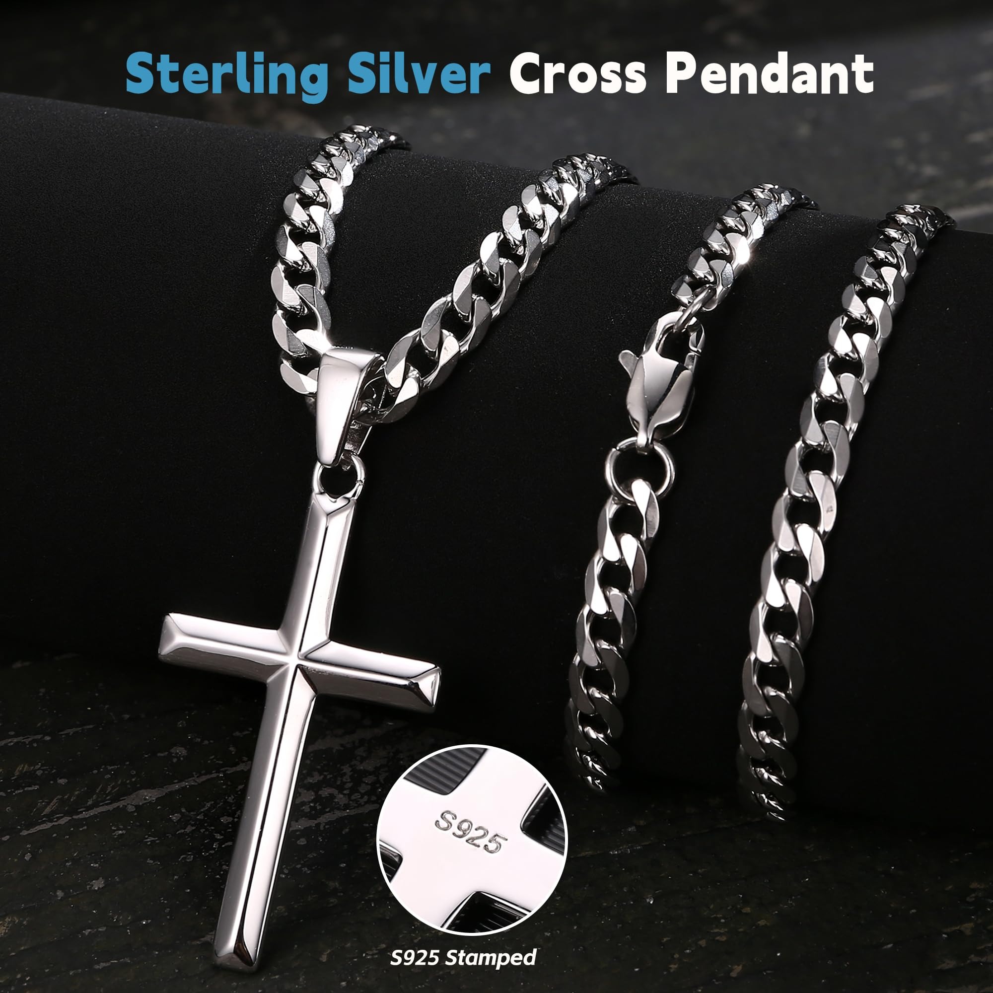 925 Sterling Silver Chain Necklace Men - Fansilver 925 Kalung Salib Perak Murni