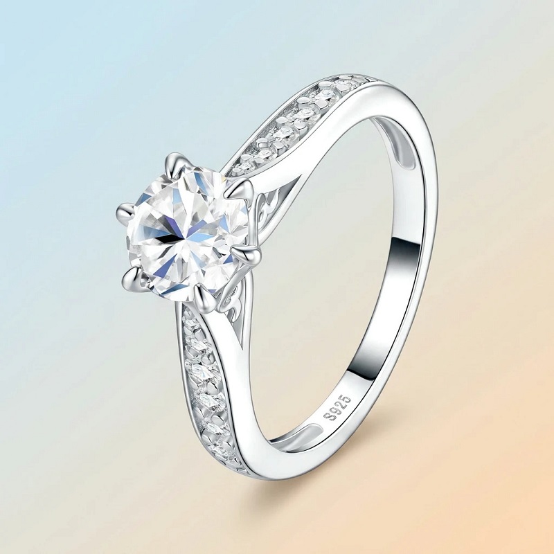 Moissanite Engagement Ring 1 Carat - Apaison Cincin Wanita Moissanite Warna D
