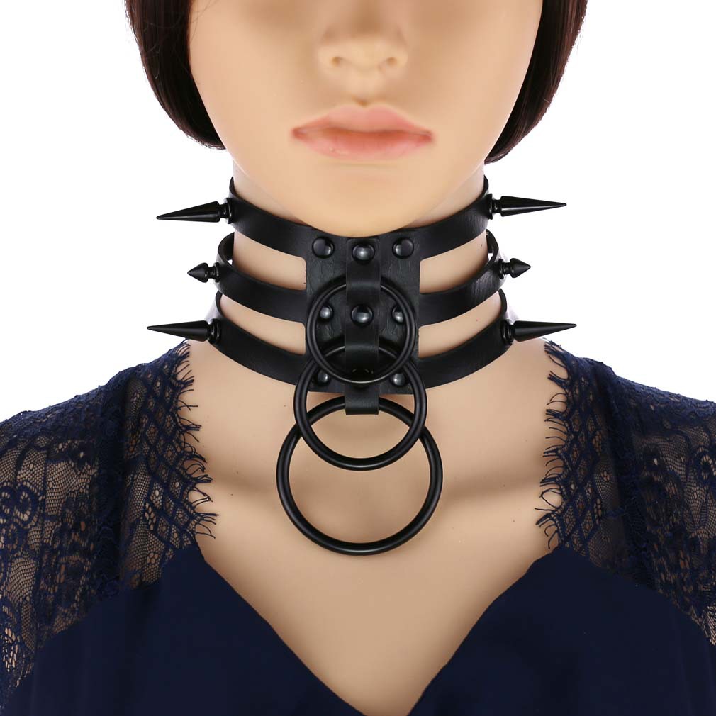 Goth Punk Spike Choker - Kalung Choker Perbudakan Kulit Keling Hitam