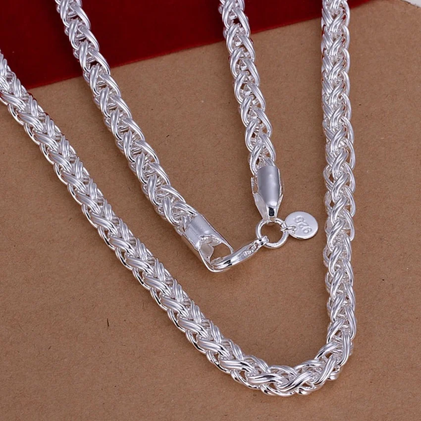925 Sterling Silver Chain Necklace Men - 50cm 925 perak murni 6MM kalung