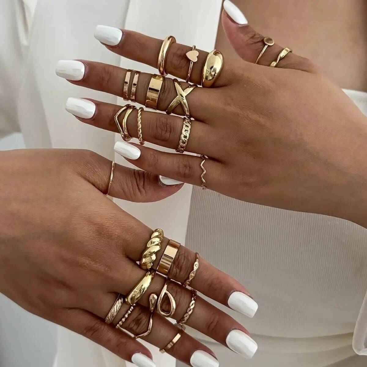 Vintage Punk Knuckle Rings Set - KunJoe 24Pcs/Set Cincin Terbuka Geometri Tidak