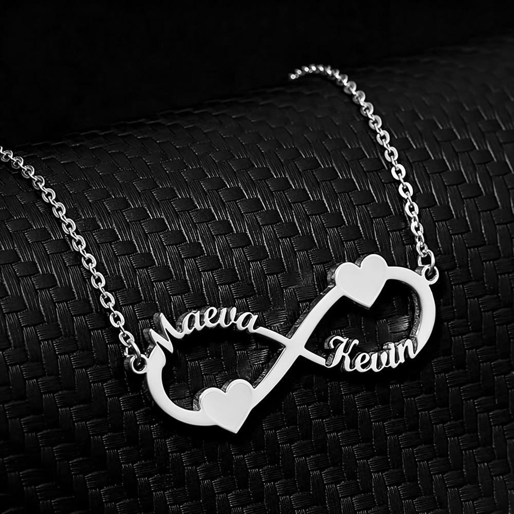 Custom Name Necklace Stainless Steel - Kalung Nama Kustom Liontin Hati Infinity