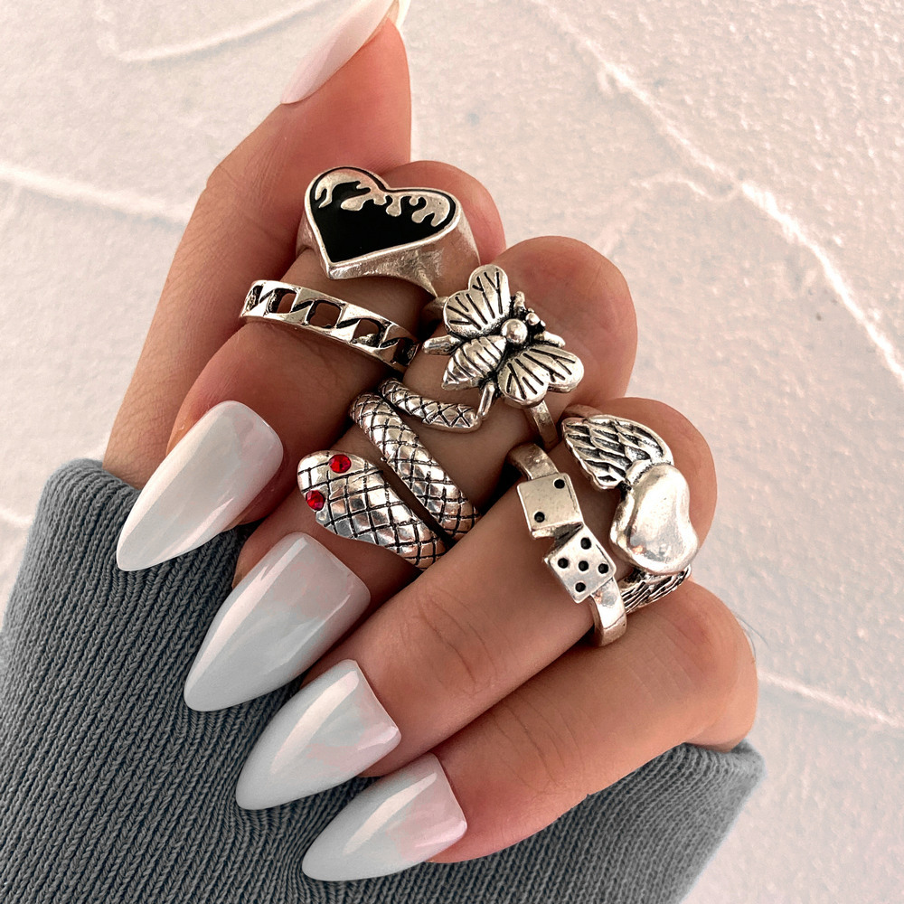 Vintage Punk Knuckle Rings Set - 6 Buah Set Cincin Knuckle Ular