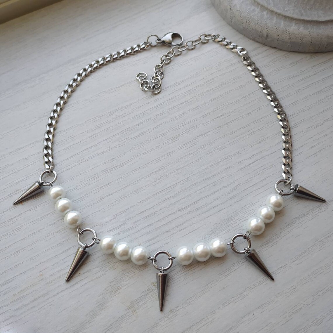 Goth Punk Spike Choker - Egirl kalung Spike mutiara desain DIY