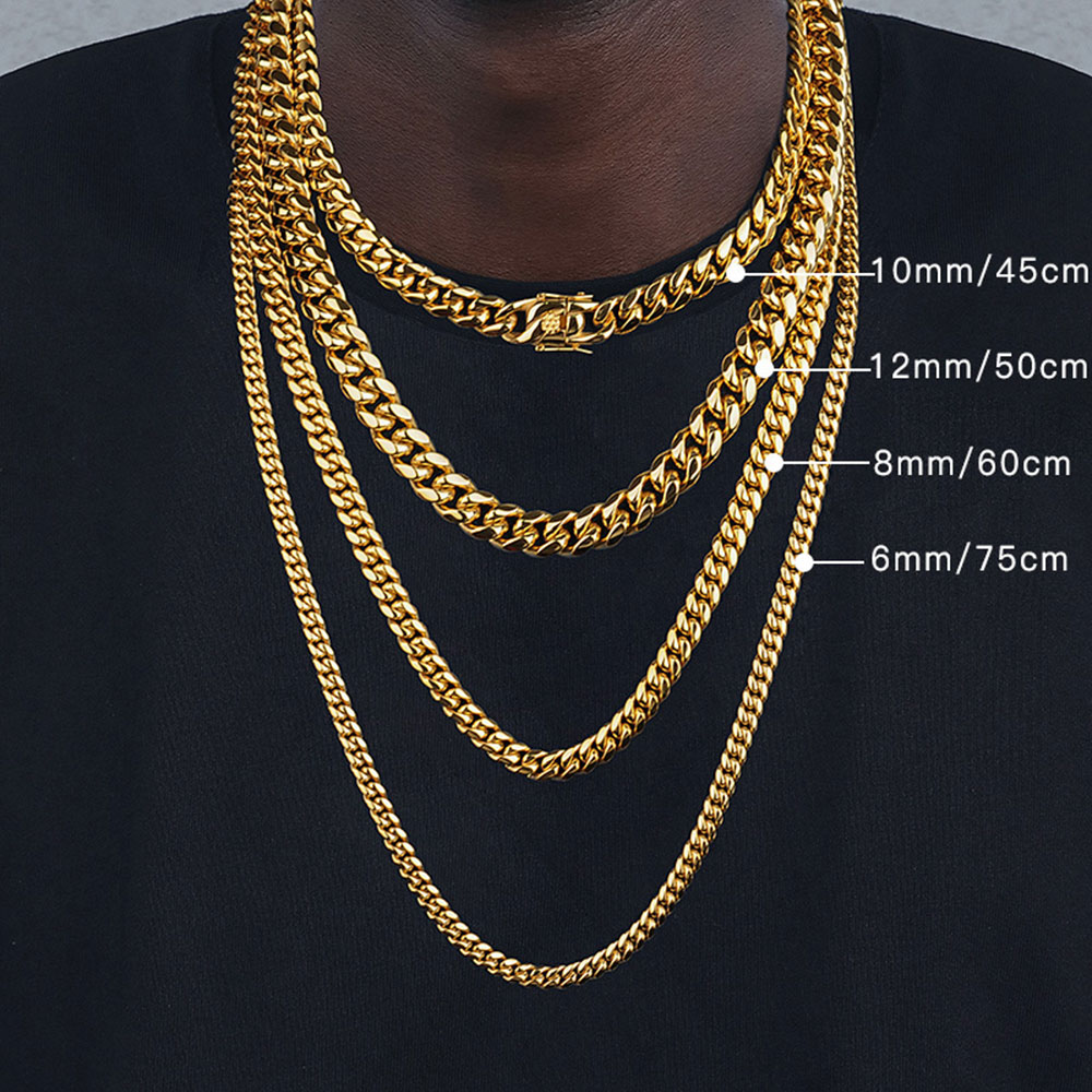 Cuban Link Chain 12Mm - 6Mm/8Mm/10Mm/12Mm Hip-Hop Warna Emas Dipoles Tinggi