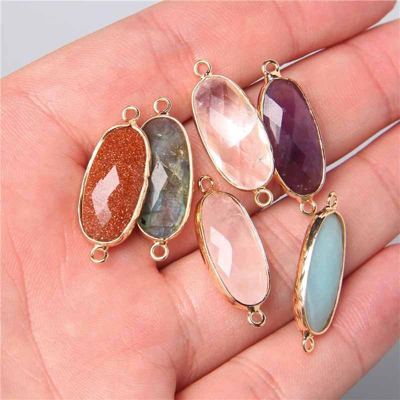 Crystal Pendant Necklace Natural Stone - 2 buah 10x26mm alami lingkaran ganda