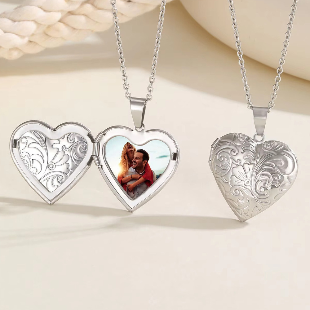 Heart Locket Necklace Photo - Vnox Kalung Liontin Foto Hati Mungil,