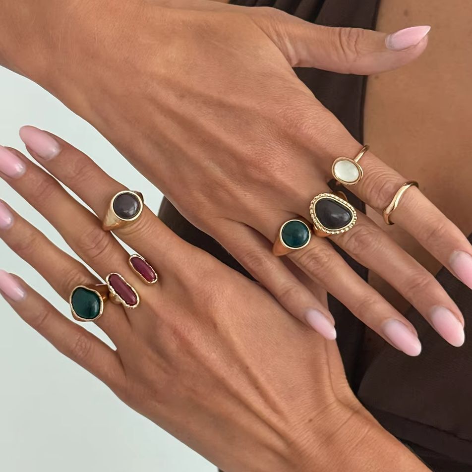 Vintage Punk Knuckle Rings Set - IngeSight.Z 7Pcs/Set Cincin Jari Akrilik Resin