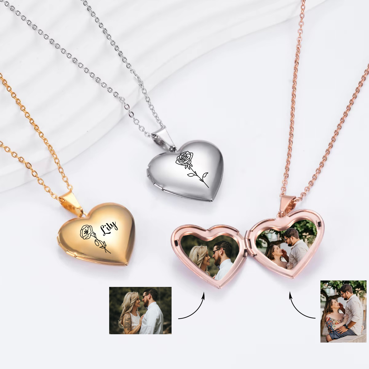 Heart Locket Necklace Photo - Kalung liontin bunga lahir hati kustom