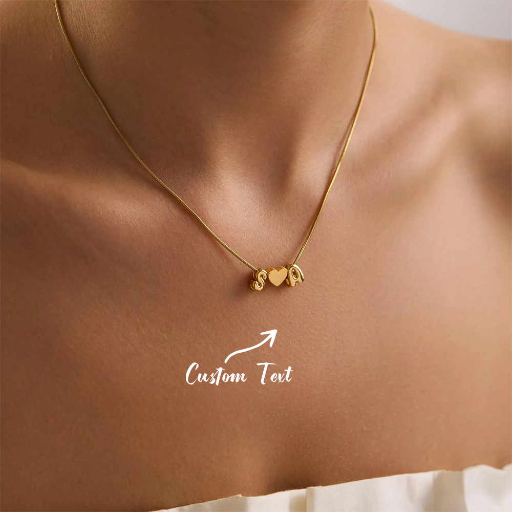 Custom Name Necklace Stainless Steel - Kalung Hati Gelembung 3D dengan Dua