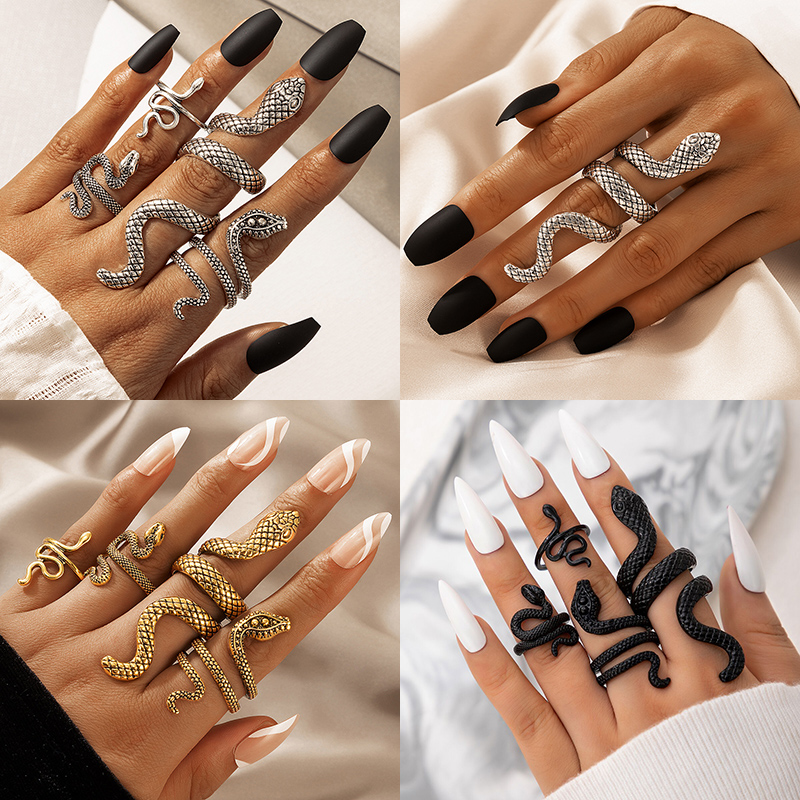 Vintage Punk Knuckle Rings Set - Cincin bentuk ular Punk pria, Set