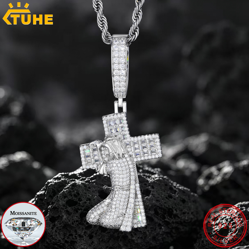 925 Sterling Silver Chain Necklace Men - Liontin Salib Yesus Baru TUHE Perak