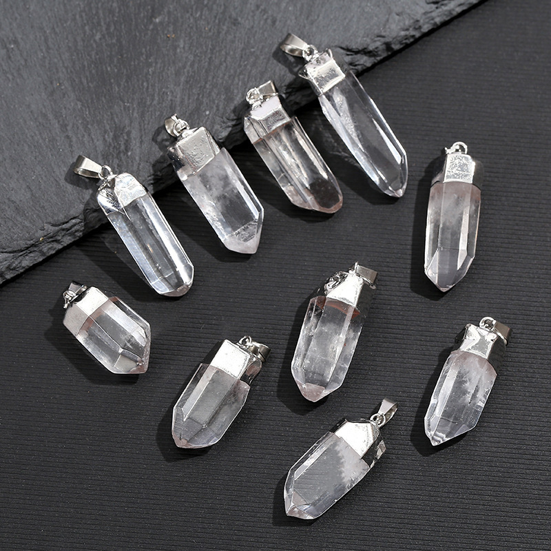 Crystal Pendant Necklace Natural Stone - Liontin Kristal Kuarsa Bening Alami Berlapis