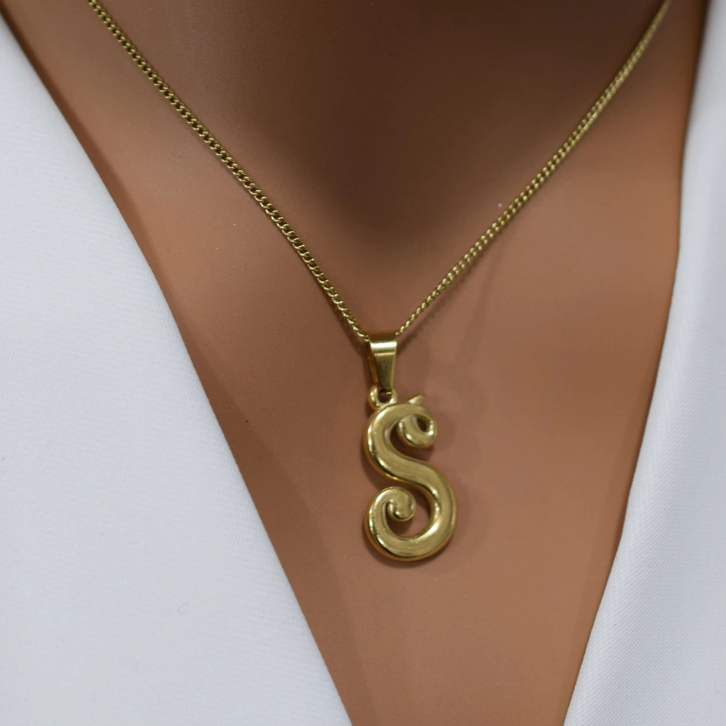 Initial Letter Necklace 18K Gold - Liontin Huruf Vintage Baja Anti Karat