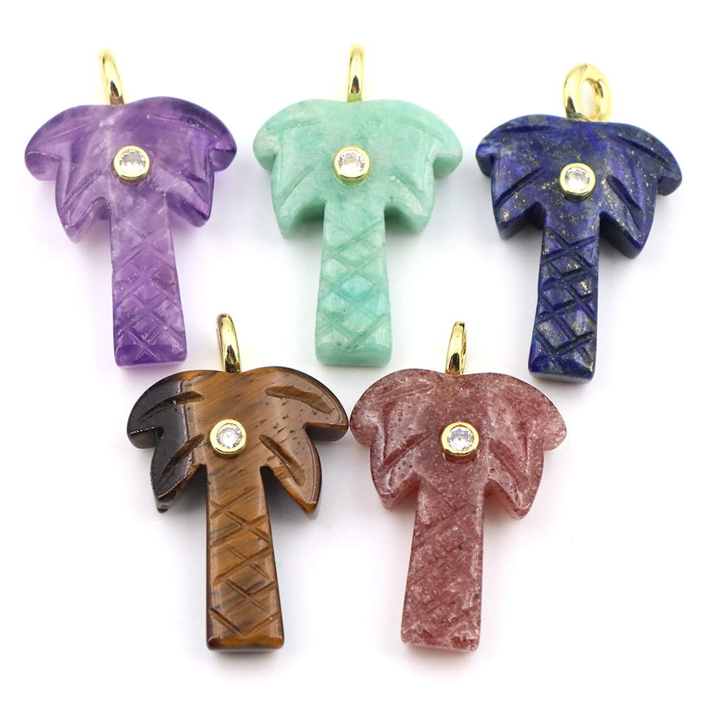 Crystal Pendant Necklace Natural Stone - Liontin Pohon Kelapa Batu Alam 30mm