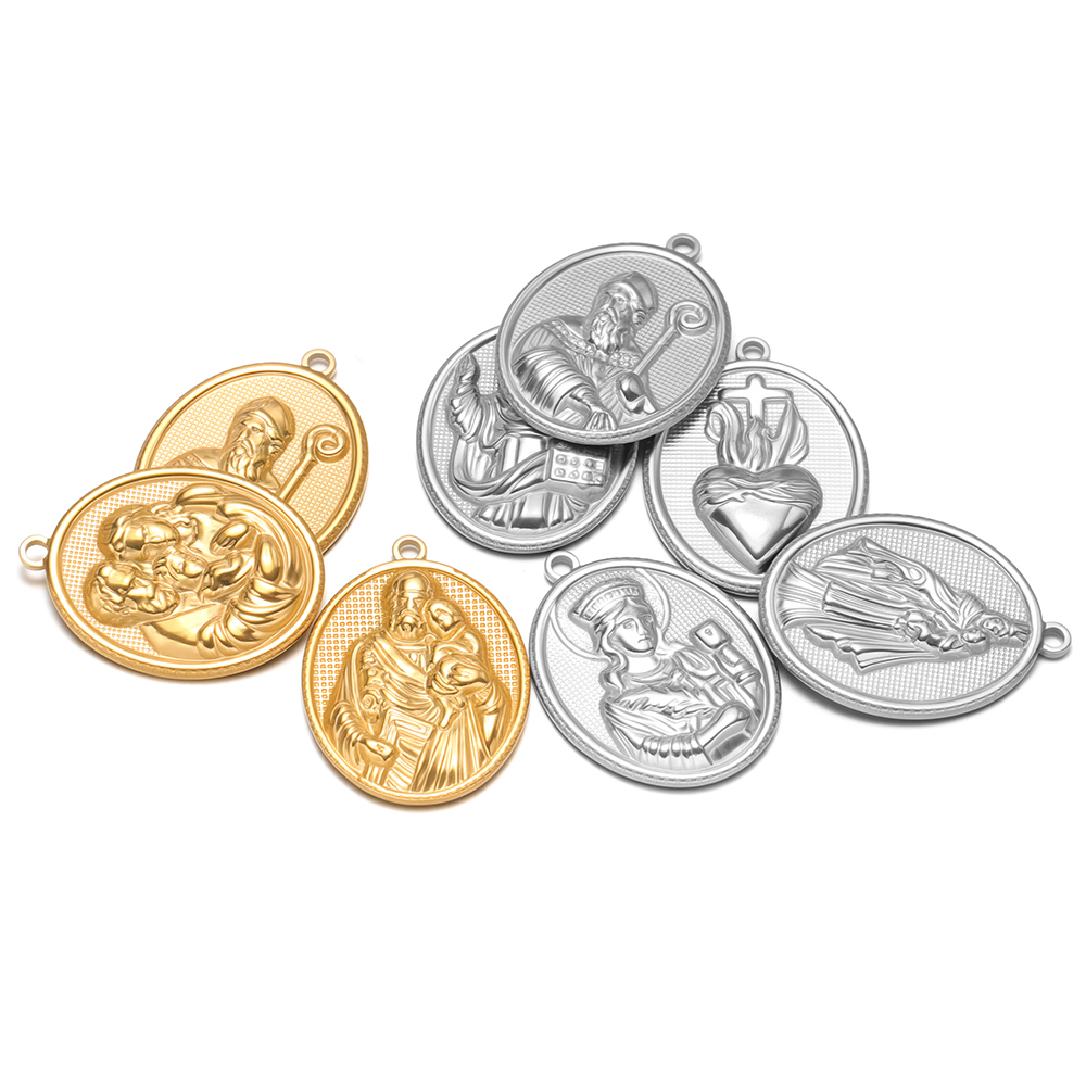 Cross Pendant Necklace Gold - 5pcs Liontin Salib Oval Yesus Berbahan