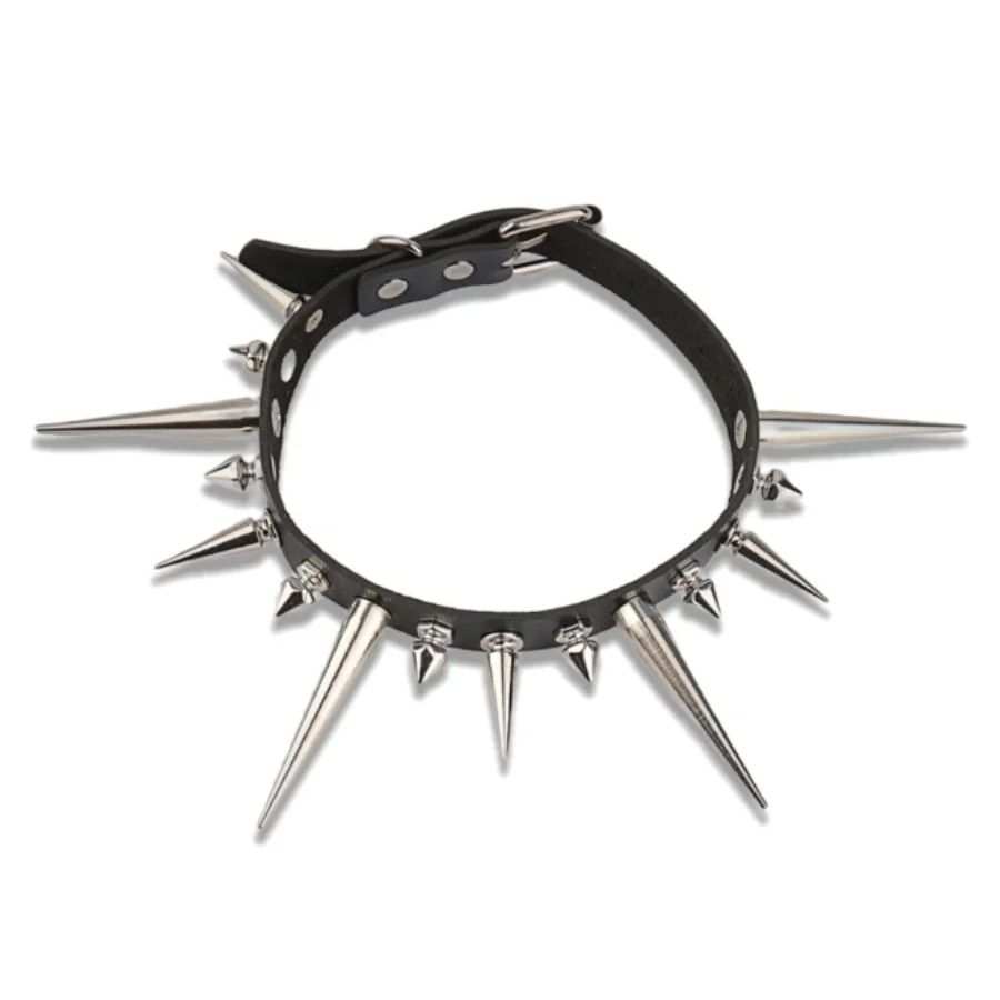 Goth Punk Spike Choker - Choker Lonjakan Panjang Gotik Kerah Kulit