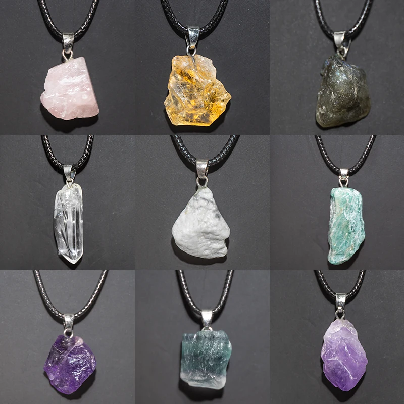 Crystal Pendant Necklace Natural Stone - Kalung bunga kecubung alami kalung bentuk