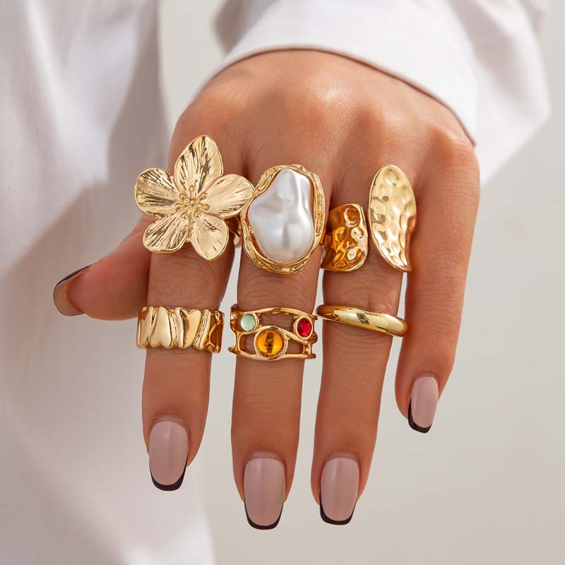 Vintage Punk Knuckle Rings Set - 6 Buah/Set Set Cincin Bunga Logam