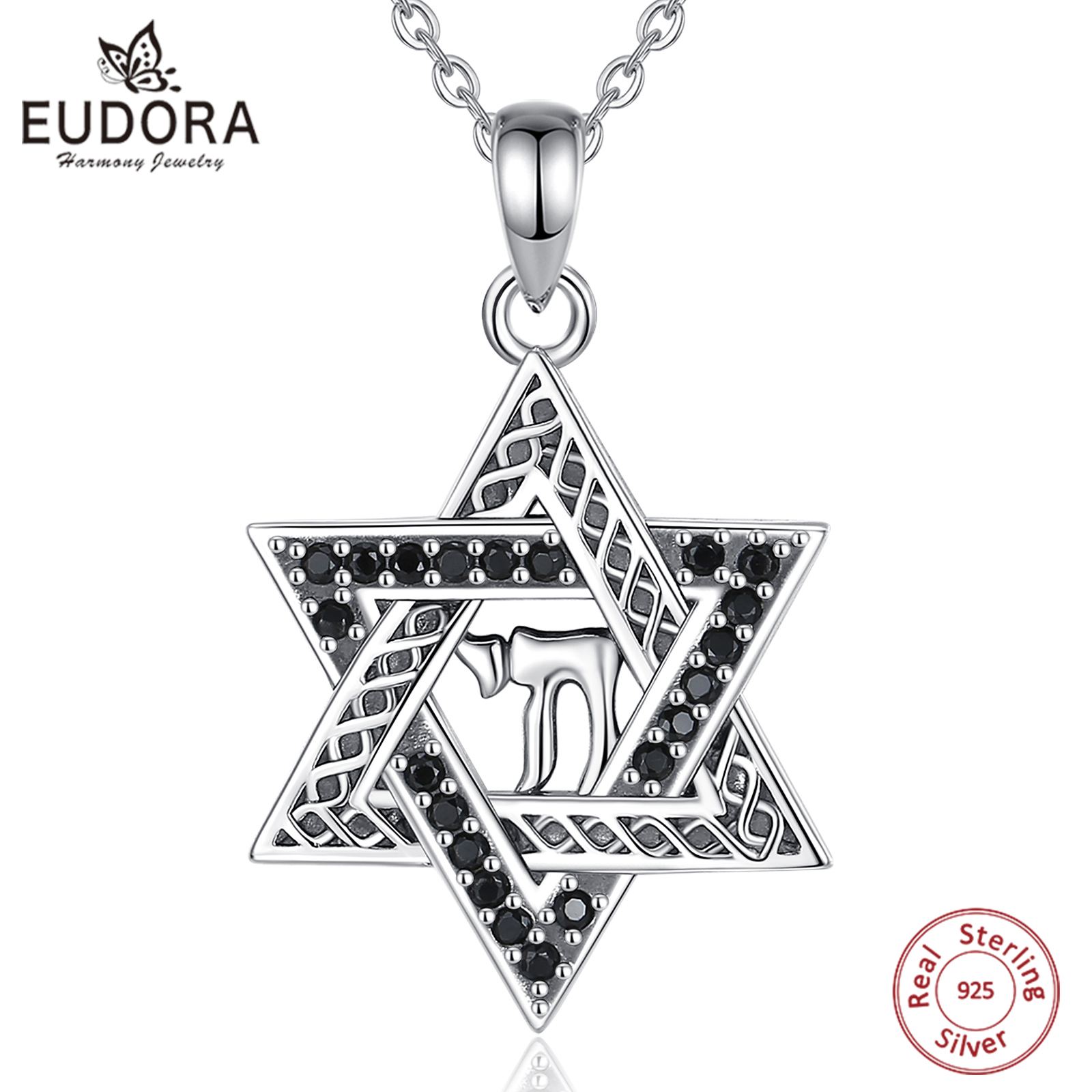 925 Sterling Silver Chain Necklace Men - Eudora 925 perak murni Bintang David