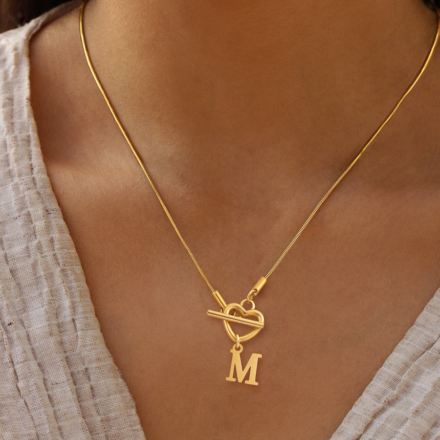 Initial Letter Necklace 18K Gold - Kalung Liontin Hati Inisial A-Z, Kalung