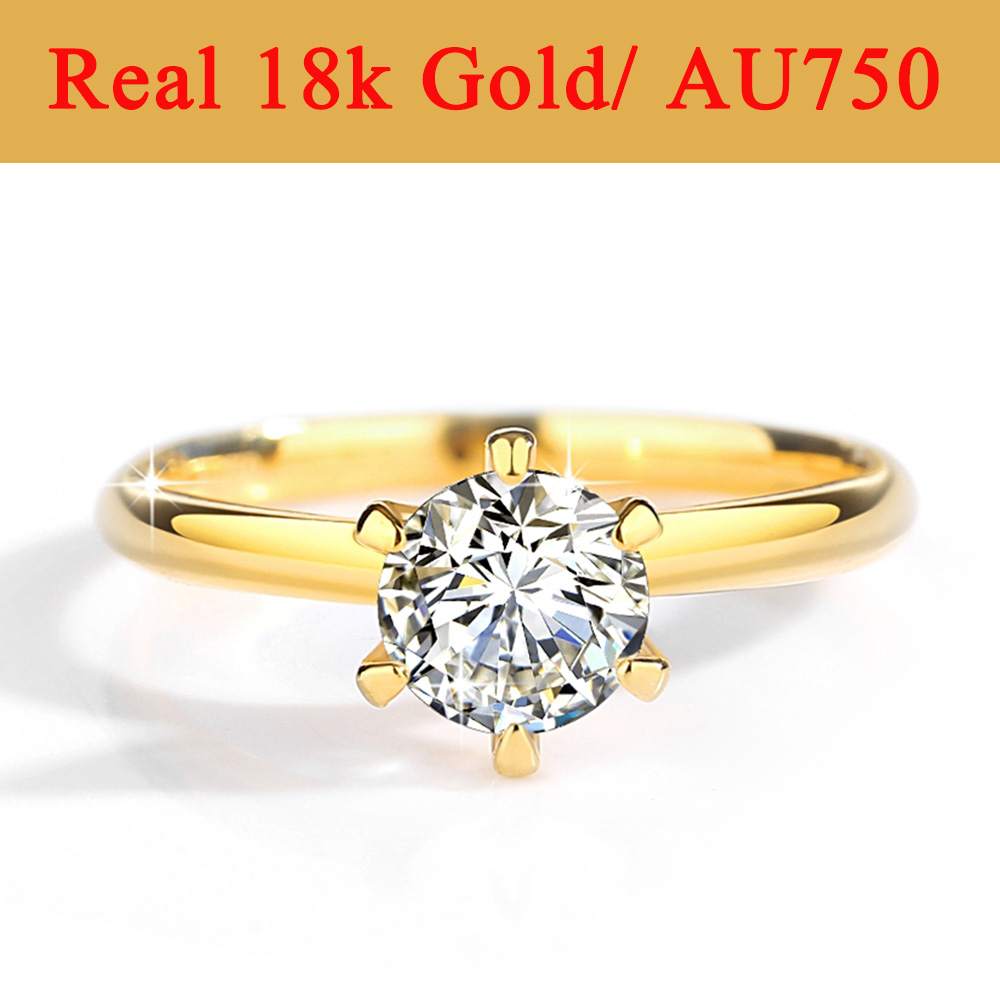 Moissanite Engagement Ring 1 Carat - Emas Asli 18K Cincin Moissanite Berongga
