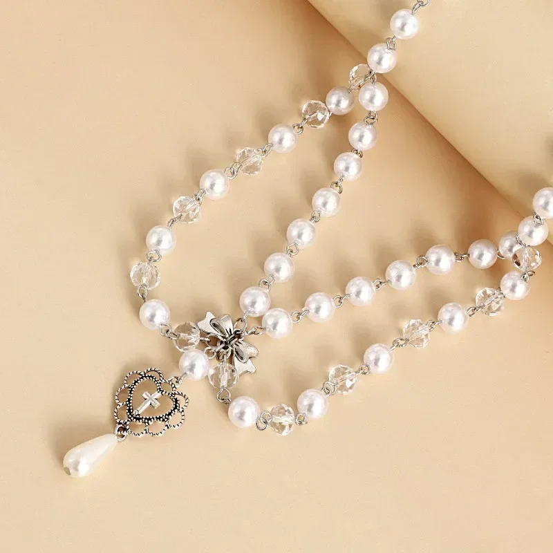 Kalung Liontin Salib Punk Sali - Pearl Choker Necklace Vintage ulasan dan harga