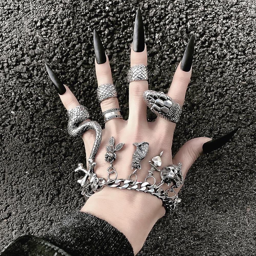 KMVEXO 4 Buah/Set Set Cincin M - Vintage Punk Knuckle Rings Set ulasan dan harga