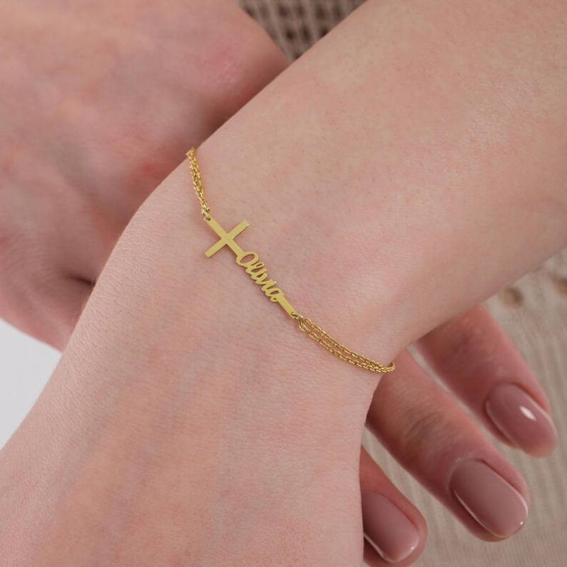 Gelang Nama Baptis Kustom, Gel - Cross Pendant Necklace Gold ulasan dan harga