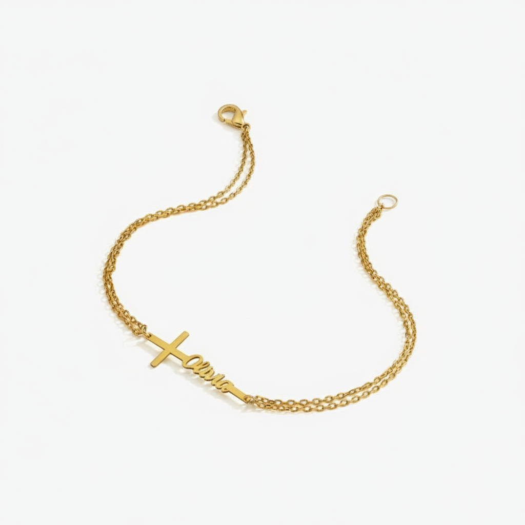 Gelang Nama Baptis Kustom, Gel - Cross Pendant Necklace Gold ulasan dan harga