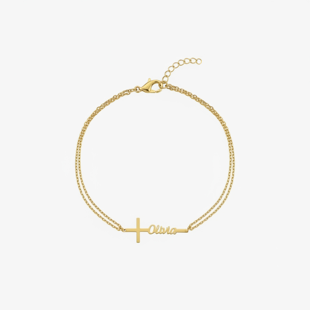 Gelang Nama Baptis Kustom, Gel - Cross Pendant Necklace Gold ulasan dan harga