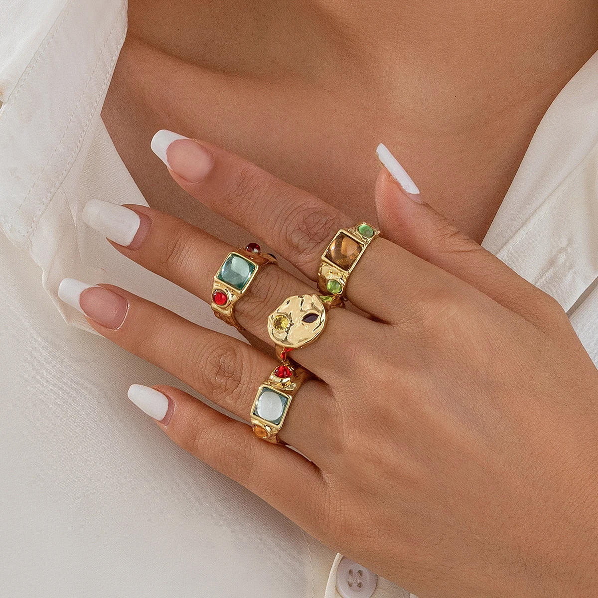 4 Buah/Set Cincin Kristal Warn - Vintage Punk Knuckle Rings Set ulasan dan harga