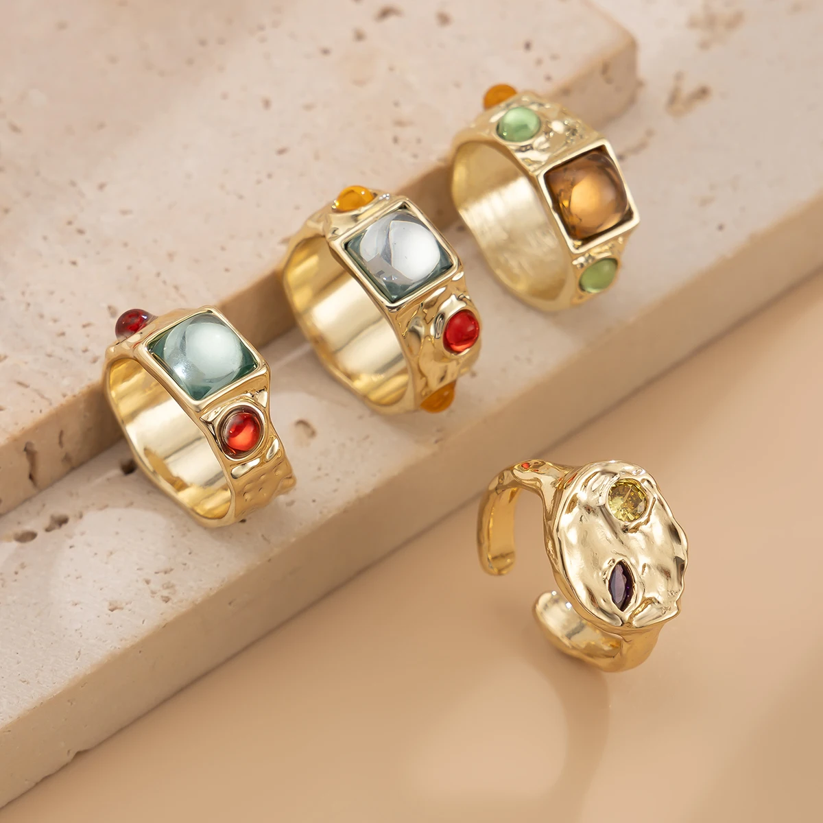 4 Buah/Set Cincin Kristal Warn - Vintage Punk Knuckle Rings Set ulasan dan harga