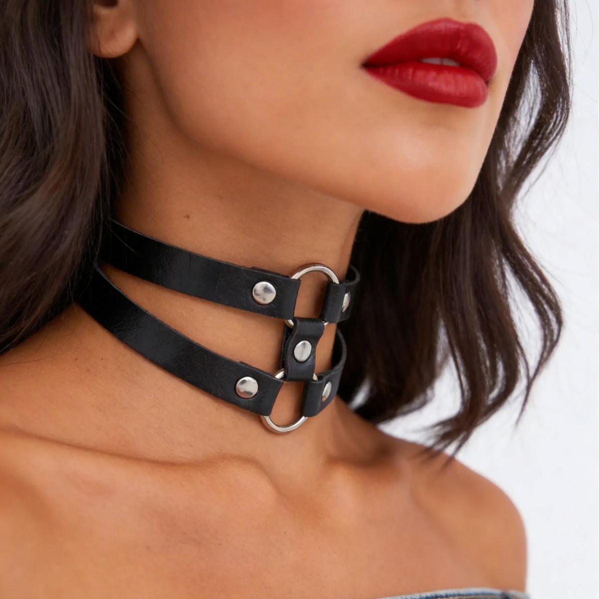 Kalung Choker Kulit PU Berduri - Goth Punk Spike Choker ulasan dan harga