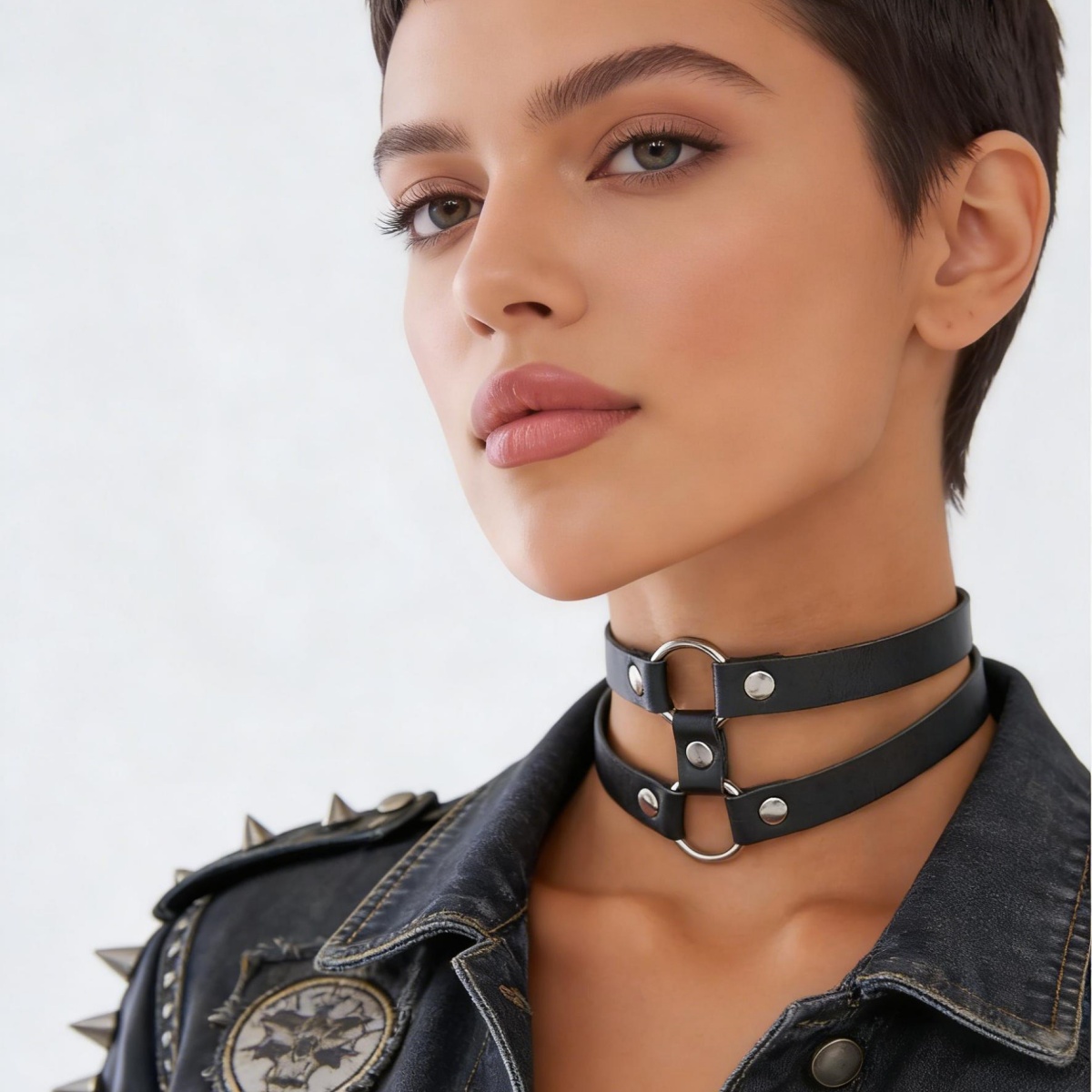 Kalung Choker Kulit PU Berduri - Goth Punk Spike Choker ulasan dan harga