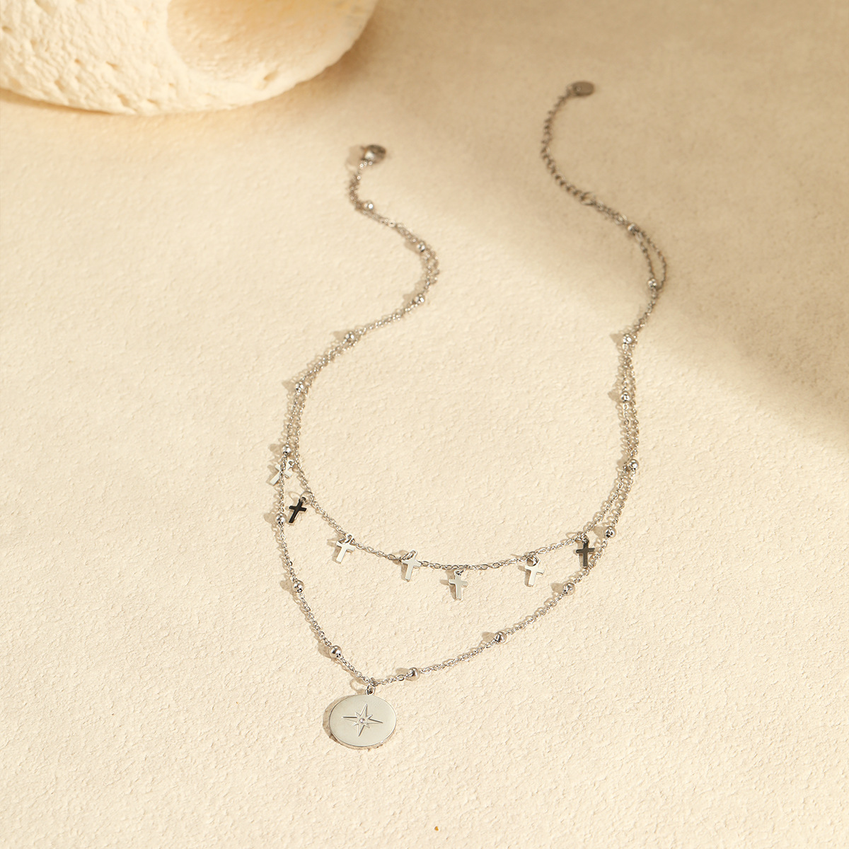 Kalung Salib Lapis Dua Vintage - Layered Pendant Necklace Aesthetic ulasan dan harga