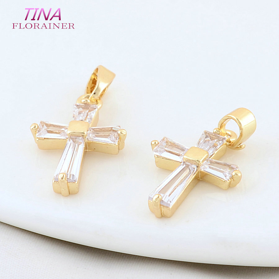 6 Buah 12*18MM 14K Warna Emas  - Cross Pendant Necklace Gold ulasan dan harga