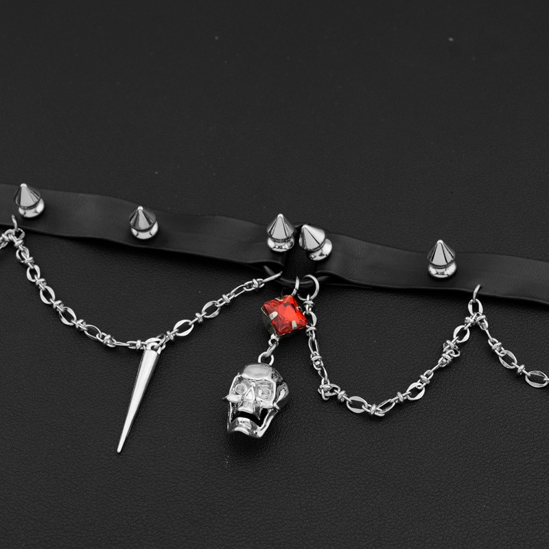 Kalung Kulit Tengkorak Gelap,  - Goth Punk Spike Choker ulasan dan harga
